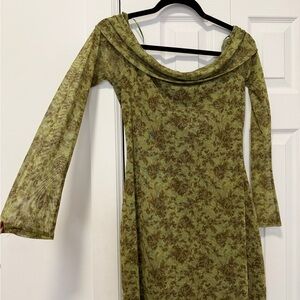 Urban Outfitters Olive Patterned Long Sleeve Dress